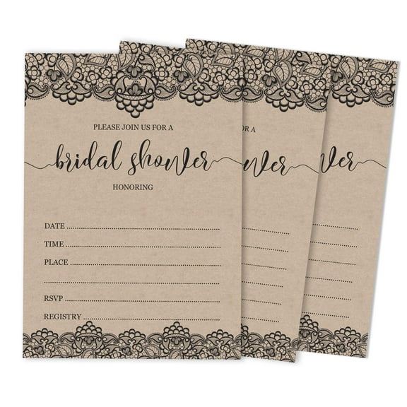Inkdotpot 30Victorian Black Lace KraftFill-In Style Bridal Shower Invitations Wedding Blank Invites