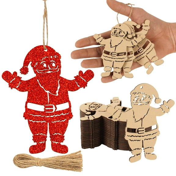 Inkdotpot 40pcs Santa Claus Wooden Ornament with Holes 3.5" Unfinished Predrilled Natural Wood Slices for Crafts Wooden DIY Christmas Ornaments Hanging Ropes Included