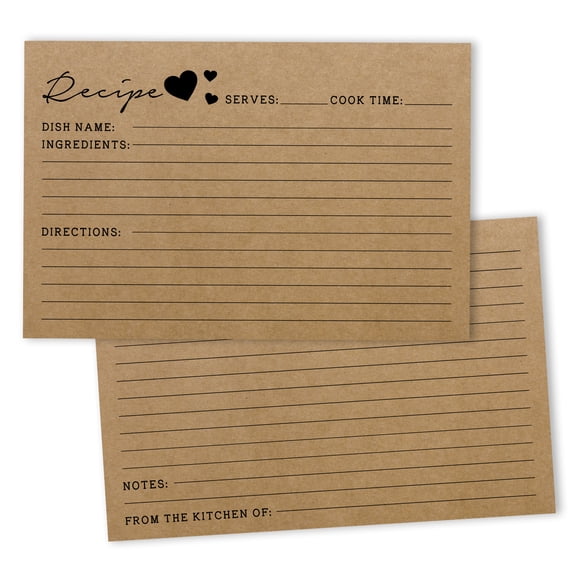 Inkdotpot 4x6 Inch Recipe Cards (Set of 50) , Thick Double Sided Premium Card Stock- Modern Style Kraft Recipe Notecards for Weddings- Bridal- Baby Shower - Classic Theme