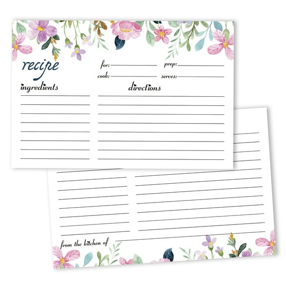 Inkdotpot 4x6 Inch Recipe Cards (Set of 50) , Thick Double Sided Premium Card Stock- Modern Style White Recipe Notecards for Weddings- Bridal- Baby Shower - Bridal Shower Floral Theme