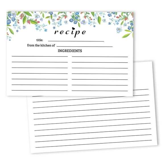 Inkdotpot 4x6 Inch Recipe Cards (Set of 50) , Thick Double Sided Premium Card Stock- Modern Style White Recipe Notecards for Weddings- Bridal- Baby Shower - Ferns Theme