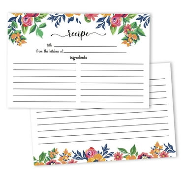 Inkdotpot 4x6 Inch Recipe Cards (Set of 50) , Thick Double Sided Premium Card Stock- Modern Style White Recipe Notecards for Weddings- Bridal- Baby Shower - Floral Theme
