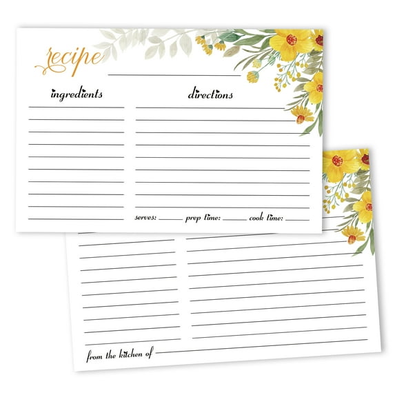 Inkdotpot 4x6 Inch Recipe Cards (Set of 50) , Thick Double Sided Premium Card Stock- Modern Style White Recipe Notecards for Weddings- Bridal- Baby Shower - Floral Theme