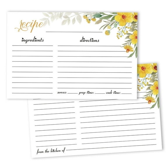 Inkdotpot 4x6 Inch Recipe Cards (Set of 50) , Thick Double Sided Premium Card Stock- Modern Style White Recipe Notecards for Weddings- Bridal- Baby Shower - Floral Theme