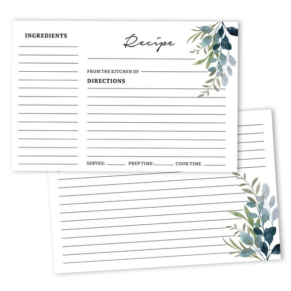 Inkdotpot 4x6 Inch Recipe Cards (Set of 50) , Thick Double Sided Premium Card Stock- Modern Style White Recipe Notecards for Weddings- Bridal- Baby Shower - Greenery Theme
