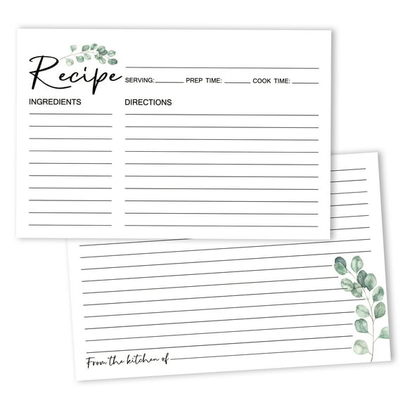 Inkdotpot 4x6 Inch Recipe Cards (Set of 50) , Thick Double Sided Premium Card Stock- Modern Style White Recipe Notecards for Weddings- Bridal- Baby Shower - Greenery Theme