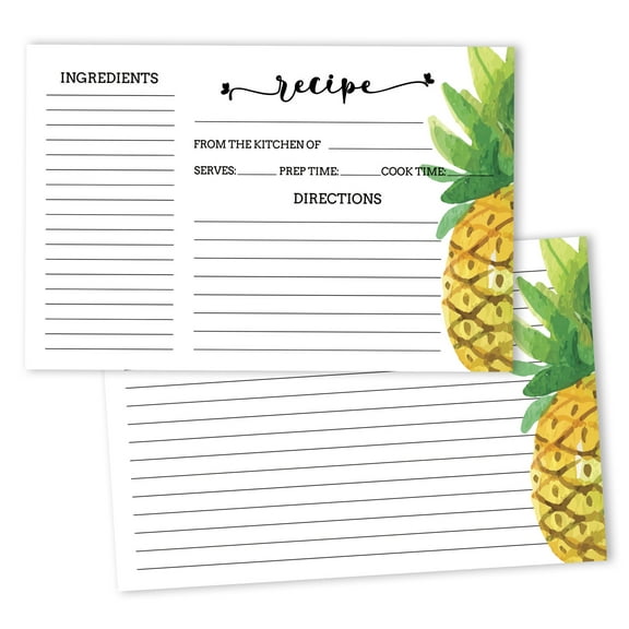 Inkdotpot 4x6 Inch Recipe Cards (Set of 50) , Thick Double Sided Premium Card Stock- Modern Style White Recipe Notecards for Weddings- Bridal- Baby Shower - Pineapple Theme