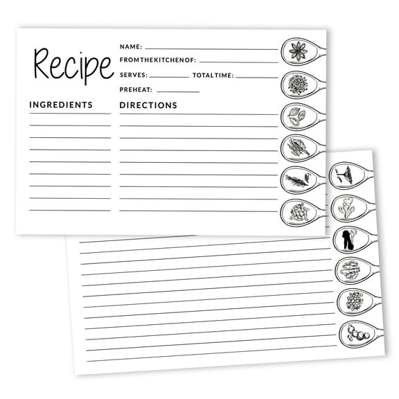 Inkdotpot 4x6 Inch Recipe Cards (Set of 50) , Thick Double Sided Premium Card Stock- Modern Style White Recipe Notecards for Weddings- Bridal- Baby Shower - Spices Theme