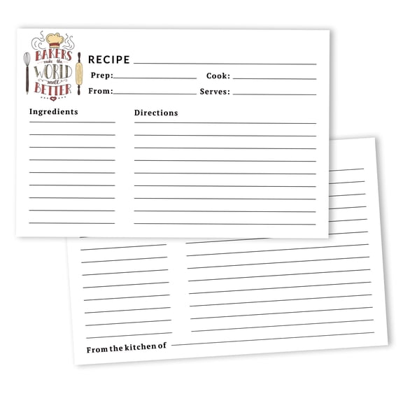 Inkdotpot 4x6 Inch Recipe Cards (Set of 50) , Thick Double Sided Premium Card Stock- Modern Style White Recipe Notecards for Weddings- Bridal- Baby Shower - Baking Theme
