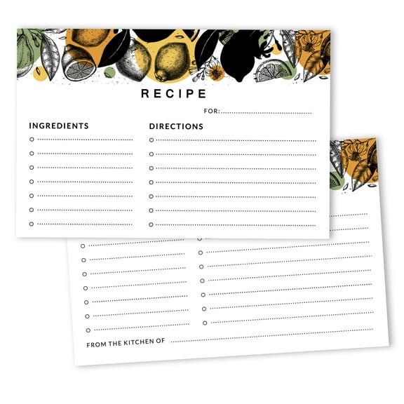 Inkdotpot 4x6 Inch Recipe Cards (Set of 50) , Thick Double Sided Premium Card Stock- Modern Style White Recipe Notecards for Weddings- Bridal- Baby Shower - fruits Theme