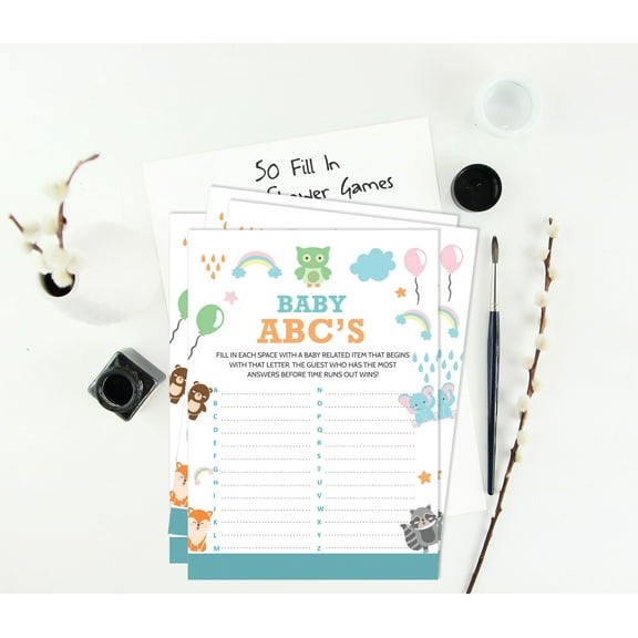 Inkdotpot 50 Advice Cards For Baby Shower Game-Animals Advice for New Mom & Dad-Gender Neutral Boy Or Girl Party Supplies