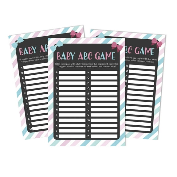 Inkdotpot 50 BabyAlphabetABCGameStripe Gender Reveal Baby Shower Game Its A Boy Its A Girl Party Supplies