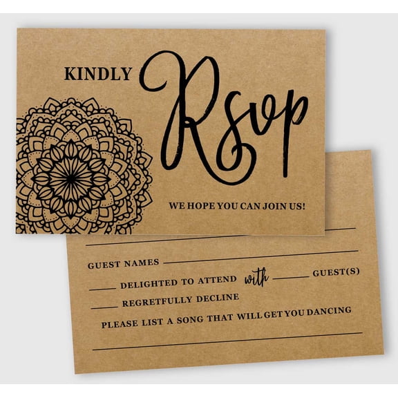 Inkdotpot 50 Blank RSVP Cards,RSVP Postcards No Envelopes Needed,Mandala Kraft Print Response Card,RSVP For Wedding,Baby Shower,Bridal Shower