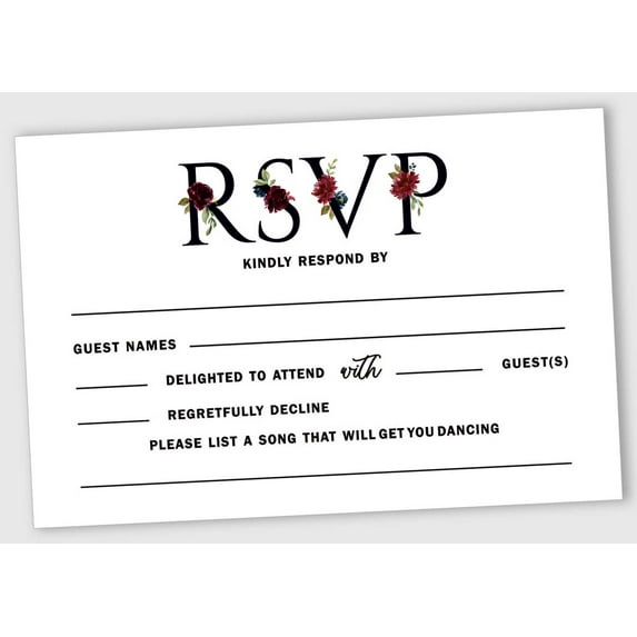 Inkdotpot 50 Blank RSVP Cards With White Envelopes Floral 4"x6" Response Cards-RSVP Reply Card For Wedding-Bridal Shower-Baby Shower-Rehearsal Dinner