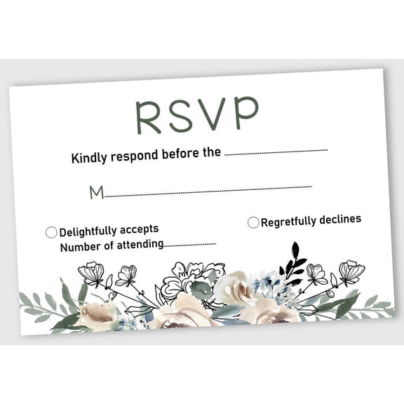 Inkdotpot 50 Blank RSVP Cards With White Envelopes-Floral Style Response Card-RSVP For Wedding-Rehearsal Dinner-Baby Shower-Bridal Shower-Engagement Party Invitations