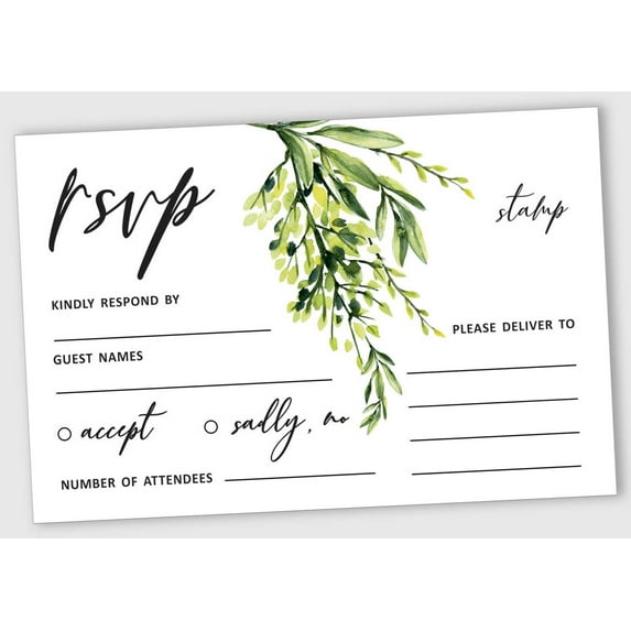 Inkdotpot 50 Blank RSVP Cards With White Envelopes-Greenery Style Response Card-RSVP For Wedding-Rehearsal Dinner-Baby Shower-Bridal Shower-Engagement Party Invitations