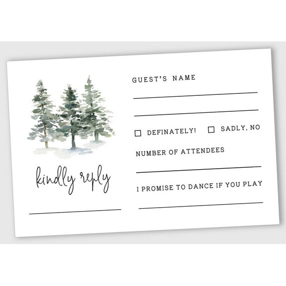 Inkdotpot 50 Blank RSVP Cards With White Envelopes Pine Tree 4"x6" Response Cards-RSVP Reply Card For Wedding-Bridal Shower-Baby Shower-Rehearsal Dinner