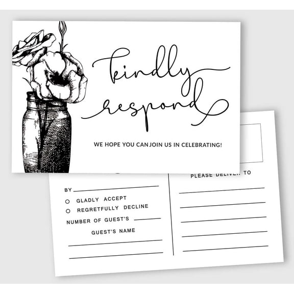 Inkdotpot 50 Blank RSVP Postcards Floral Script Style Print 4"X6" Response Cards,RSVP Reply Card For Wedding,Bridal Shower,Baby Shower