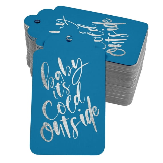 Inkdotpot 50 Pack Baby It's Cold Outside Baby Shower Favor Paper Tags Craft Real Silver Foil Hang Tag