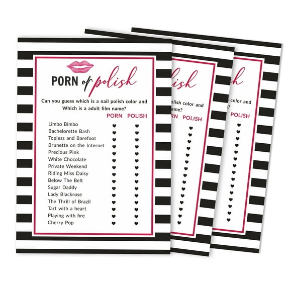 Inkdotpot 50-Pack Bulk Party ActivityGame Polish Or PornGameCards Striped kiss the miss good byeBachelorette Party Bridal Shower Collection