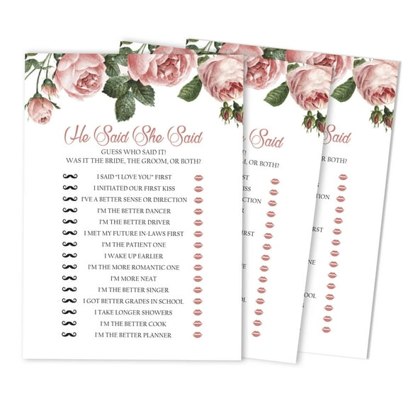 Inkdotpot 50-Pack?He Said She Said?Cards?For Couples Floral Funny Rehearsal Dinner Guessing Question?Bridal Shower Engagement Party?Game?Ideas