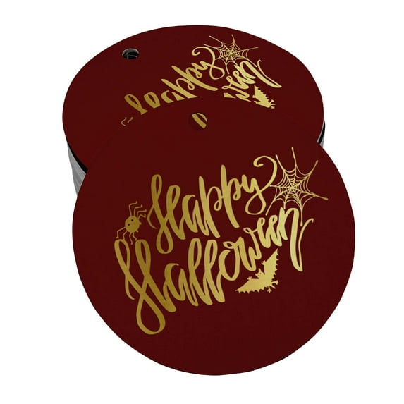 Inkdotpot 50 Pack Real Gold Foil Paper Tags Happy Halloween Halloween Favor Hang Tags