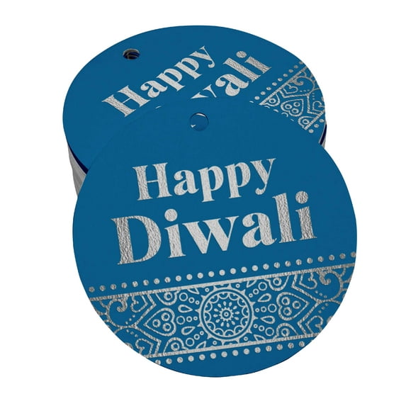 Inkdotpot 50 Pack Real Silver Foil Paper Tags Happy Diwali Favor Hang Tags