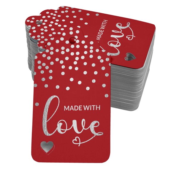 Inkdotpot 50 Pack Real Silver Foil Paper Tags Made With Love Text Favor Hang Tag