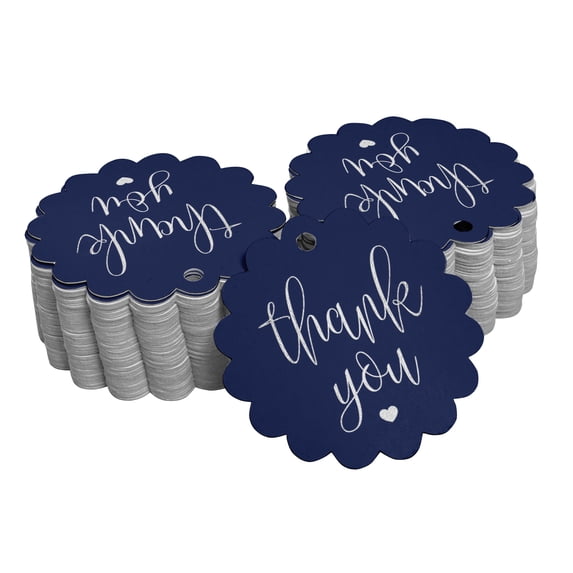 Inkdotpot 50 Pack Thank You Bridal Shower Favor Paper Tags Craft Real Silver Foil Hang Tags