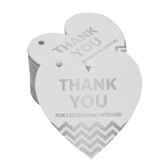Inkdotpot 50 Pack Thank You For Celebrating With Us Bridal Shower-Baby Shower-Retirement-Wedding-Birthday Favor Paper Tag Craft Real Silver Foil Hang Tag