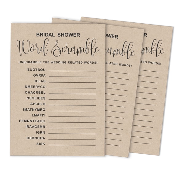 Inkdotpot 50-Pack Wedding Word Scramble Bridal ShowerGameCards Kraft RusticParty Wedding Supplies