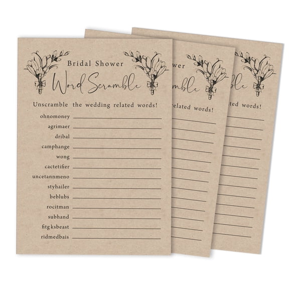 Inkdotpot 50-Pack Wedding Word Scramble Bridal ShowerGameCards Rustic Kraft PaperParty Wedding Supplies