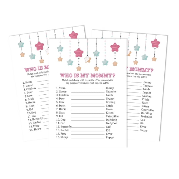 Inkdotpot 50-Pack Who Is My Mommy Baby Shower Game Cards Star My Mommy Name Gender Neutral Activity Cards