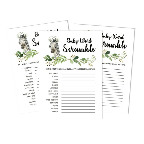 Inkdotpot 50 PackBaby WordScrambleBaby ShowerGame Cards Baby Cheetah Jungle Animals Party Supplies Fun Baby Shower Game Favors