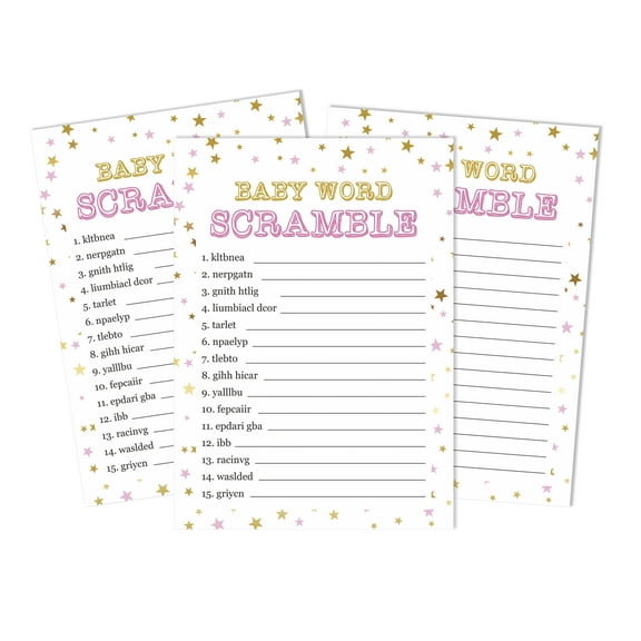 Inkdotpot 50-PackBaby WordScrambleBaby ShowerGame Cards Confetti Star Gender Neutral Party Supplies-Fun Baby Shower Game Favors