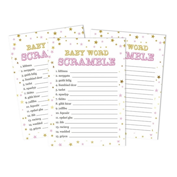 Inkdotpot 50-PackBaby WordScrambleBaby ShowerGame Cards Confetti Star Gender Neutral Party Supplies-Fun Baby Shower Game Favors
