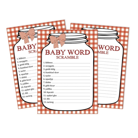 Inkdotpot 50-PackBaby WordScrambleBaby ShowerGame Cards Gender Neutral BBQ Party Supplies-Fun Baby Shower Game Favors