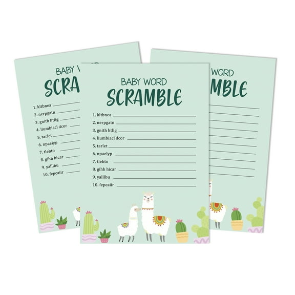 Inkdotpot 50 PackBaby WordScrambleBaby ShowerGame Cards Llama Gender Neutral Party Supplies Fun Baby Shower Game Favors