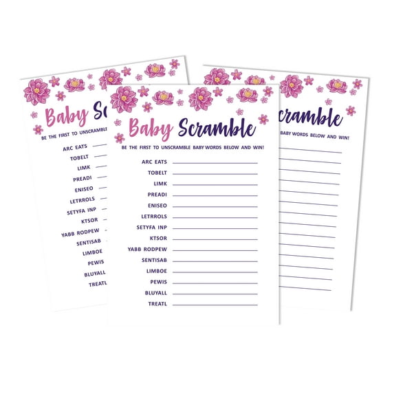 Inkdotpot 50 PackBaby WordScrambleBaby ShowerGame Cards Unicorn Floral Party Supplies Fun Baby Shower Game Favors