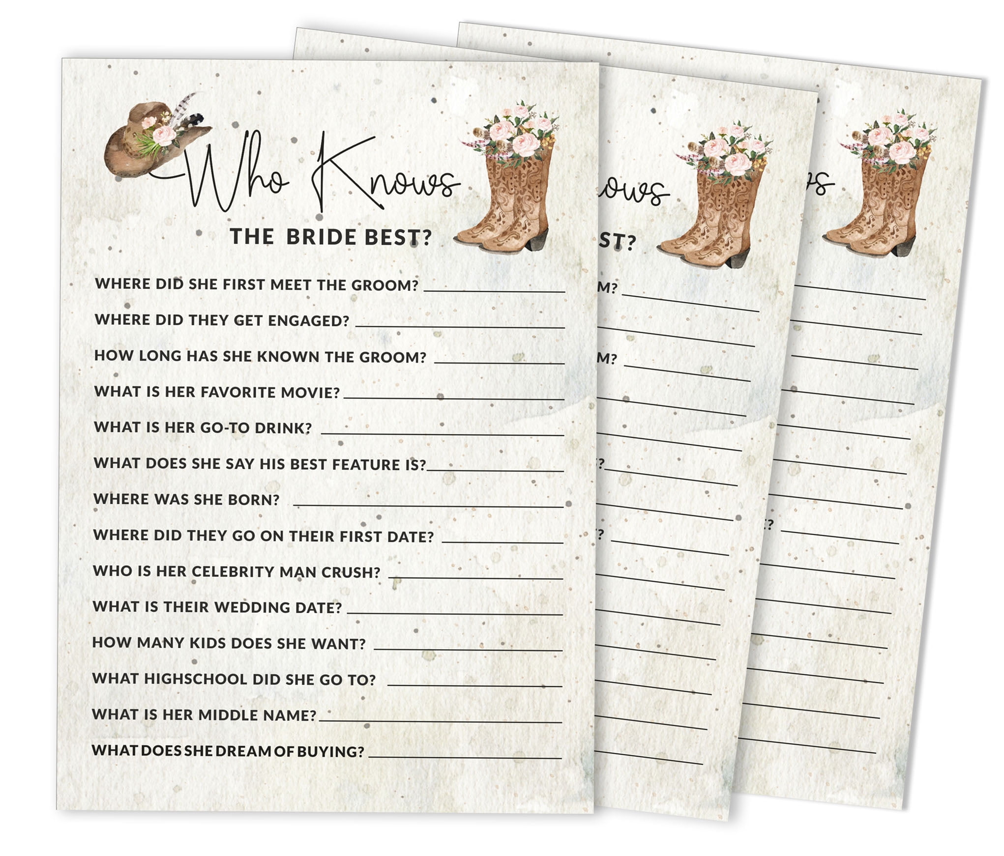 Who Knows The Bride Best Game Cards - 50 Pack Gold Confetti Bridal Shower Activity For Bachelorette Parties - View #7