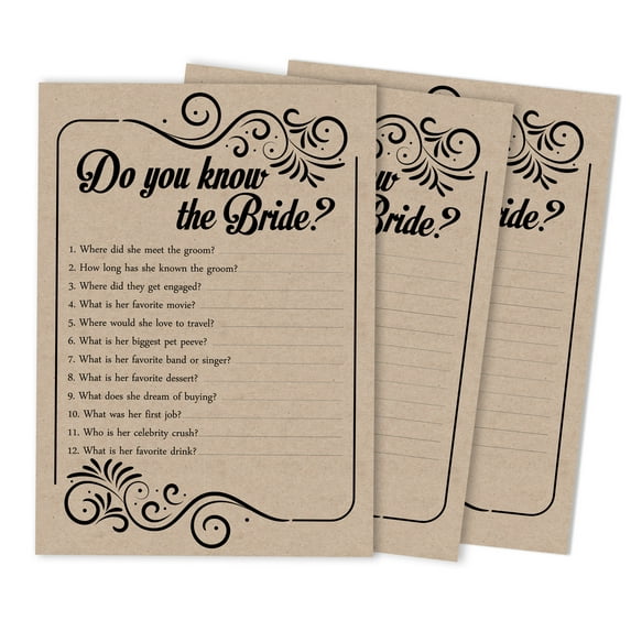 Inkdotpot 50-PackFill In Style KraftWho Know The Bride Best How Well Do You Know The Bride Bridal Shower Bachelorette PartyGameActivityCards