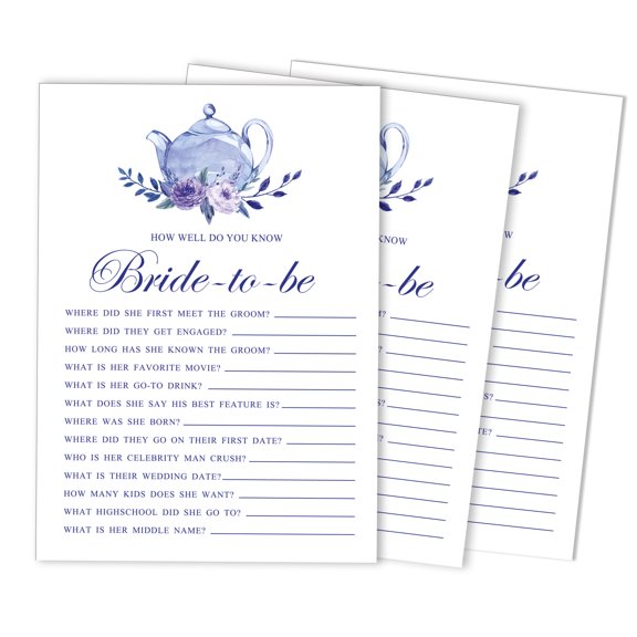 Inkdotpot 50-PackFloral Tea PartyWho Know The Bride Best How Well Do You Know The Bride Bridal Shower Bachelorette PartyGameActivityCards