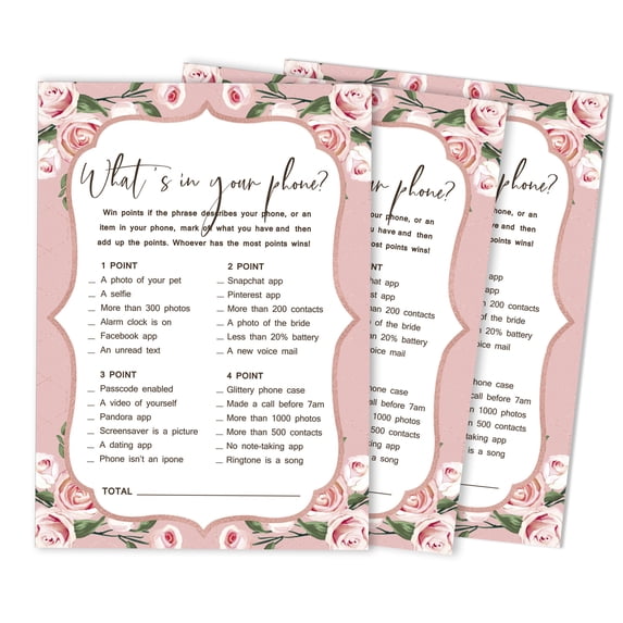 Inkdotpot 50-PackFloral bridal gownWhats on Your Phone Bridal ShowerGameWedding Shower Bachelorette Party Bulk ActivityGamecards