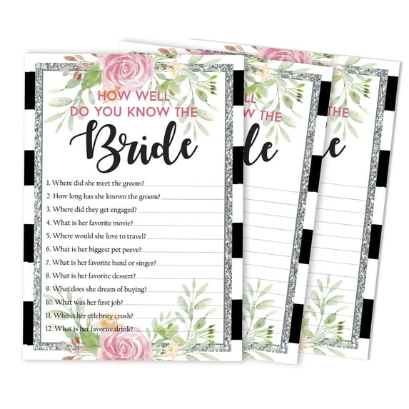 Inkdotpot 50-PackFloralHow Well Do You Know The Bride Bridal Shower Bachelorette PartyGameWho Know The Bride Best ActivityCards