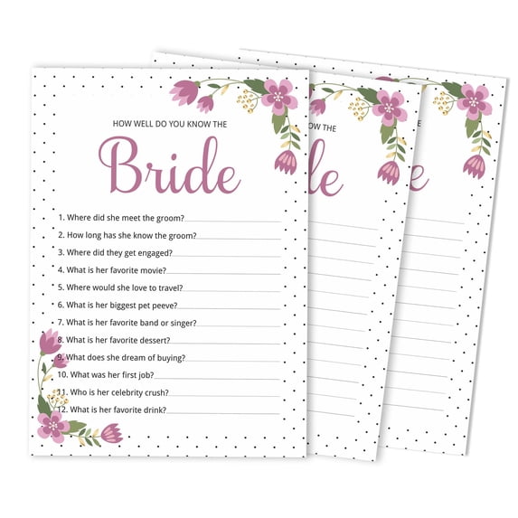 Inkdotpot 50-PackFloralHow Well Do You Know The Bride Bridal Shower Bachelorette PartyGameWho Know The Bride Best ActivityCards