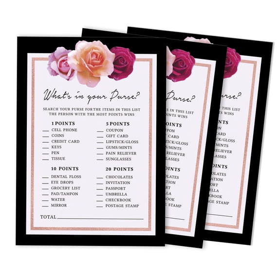 Inkdotpot 50-PackFloralWhats In Your Purse Bridal ShowerGameWedding Shower Bachelorette Party Bulk ActivityGameCards
