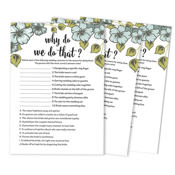 Inkdotpot 50-PackFloralWhy Do We Do That Bridal Wedding ShowerGameBachelorette Party ActivityGameCards