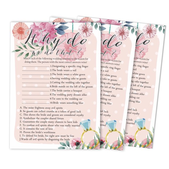 Inkdotpot 50-PackFloralWhy Do We Do That Bridal Wedding ShowerGameBachelorette Party ActivityGameCards