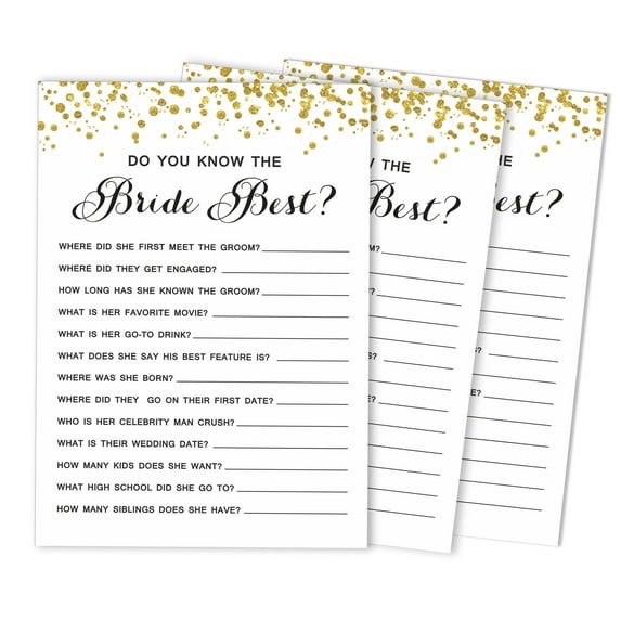 Inkdotpot 50-PackGold ConfettiHow Well Do You Know The Bride Bridal Shower Bachelorette PartyGameWho Know The Bride Best ActivityCards