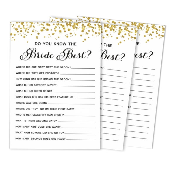 Inkdotpot 50-PackGold ConfettiHow Well Do You Know The Bride Bridal Shower Bachelorette PartyGameWho Know The Bride Best ActivityCards